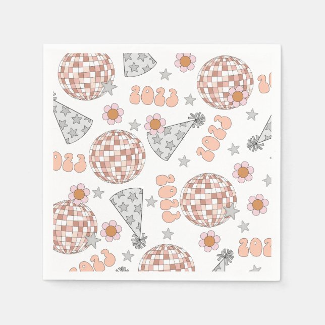 New Years Eve 2023 Retro Disco Ball Napkins (Front)