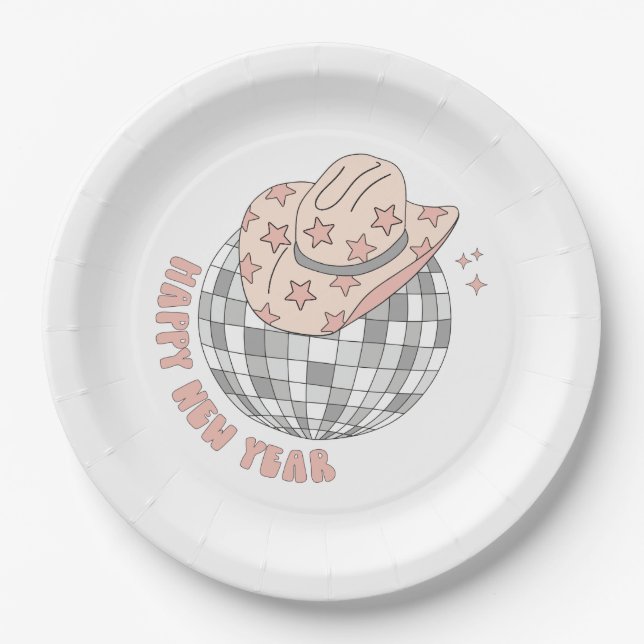 New Years Eve 2023 Retro Disco Cowboy Paper Plates (Front)