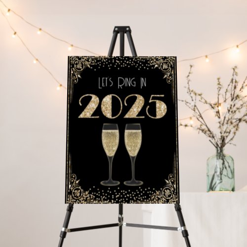 New Years Eve 2025 Gold  Black Vintage Champagne Foam Board