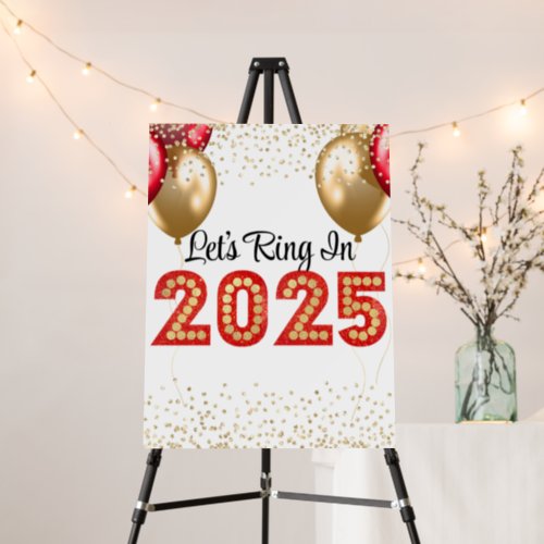 New Years Eve 2025 Party Red and Gold Marquee  Foam Board