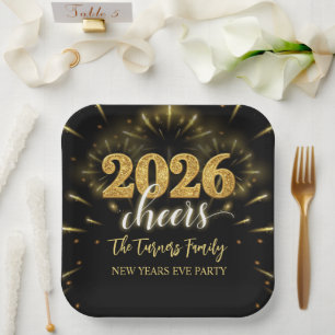 New Year's Eve 2026 Party Gold & Black Paper Plates
