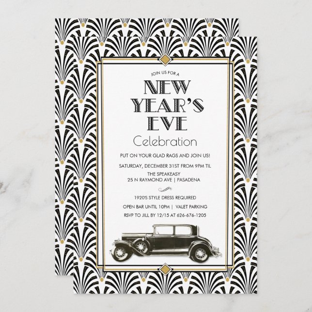 New Year's Eve Art Deco Gatsby invitation (Front/Back)