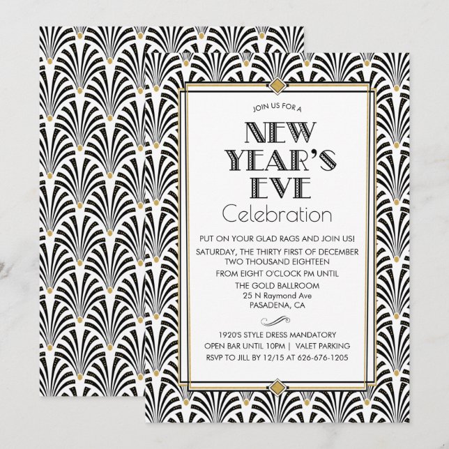 New Year's Eve Art Deco Gatsby invitation (Front/Back)