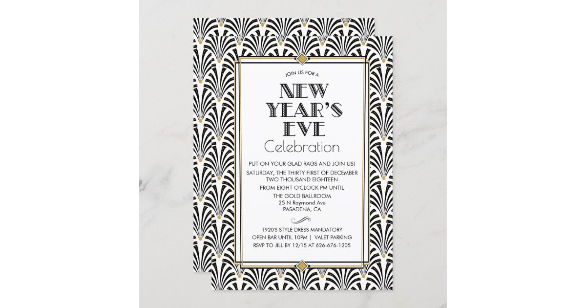 New Year's Eve Art Deco Gatsby invitation | Zazzle