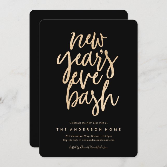 New Years Eve Bash Faux Glitter Party Invitation (Front/Back)