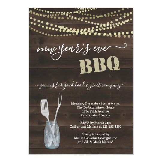 New Year's Eve Bbq Party Invitation - Rustic Wood 