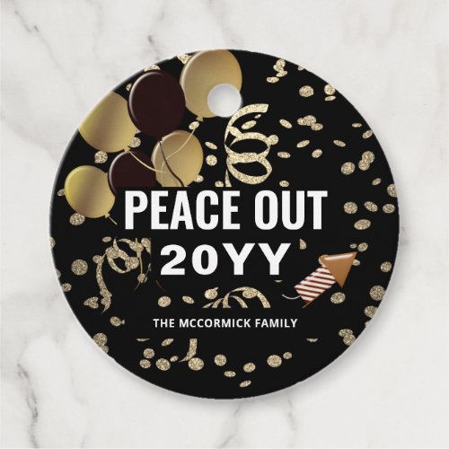 New Years Eve Black Gold Glitter Confetti Party Favor Tags