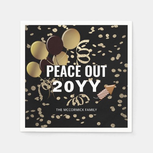 New Years Eve Black Gold Glitter Confetti Party Napkins