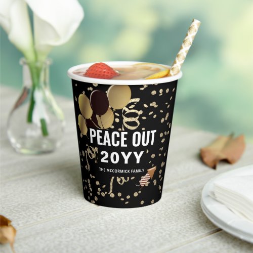 New Years Eve Black Gold Glitter Confetti Party Paper Cups