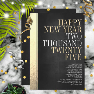 New Year's Eve Black & Gold Metallic Edge Party Invitation