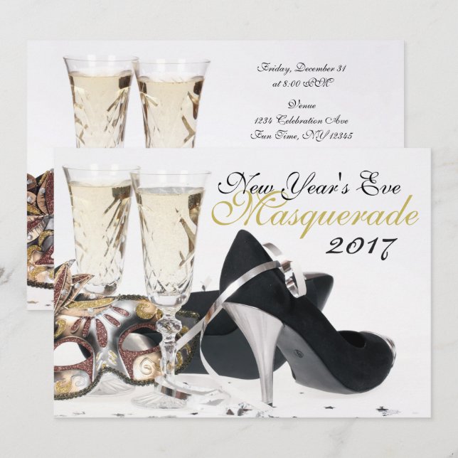 New Year's Eve Black High Heels Masquerade Invite (Front/Back)
