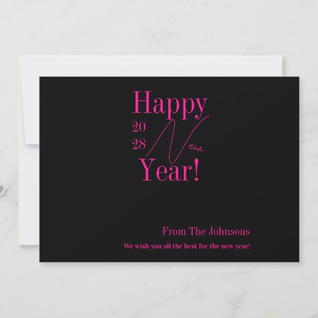 New Year's Eve Black Hot Pink Holiday Card (Front)