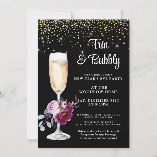 New Year's Eve Black Party Invitation  (Front)