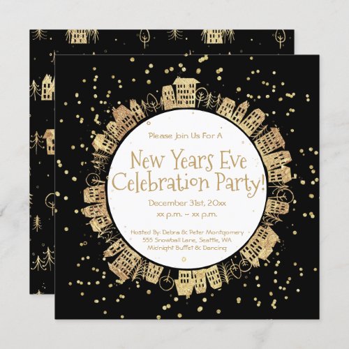 New Years Eve Black White Gold Party Invitation