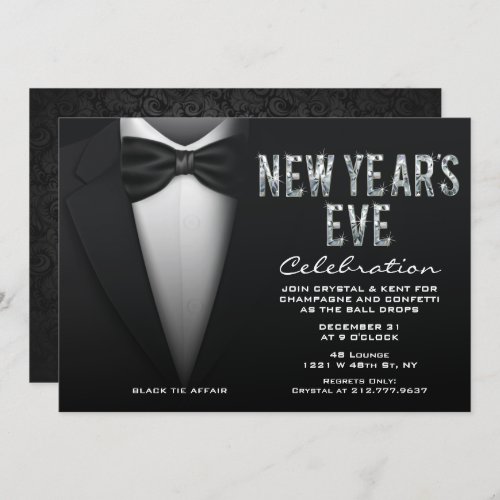 New Years Eve Bling Tuxedo Invitation