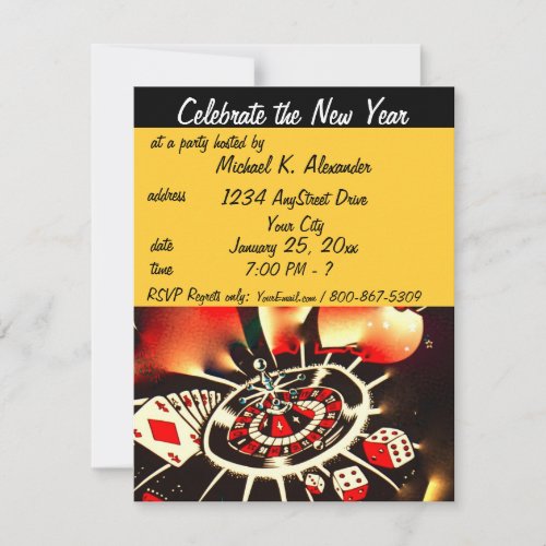 New Year's Eve Casino Theme Party Custom Invite