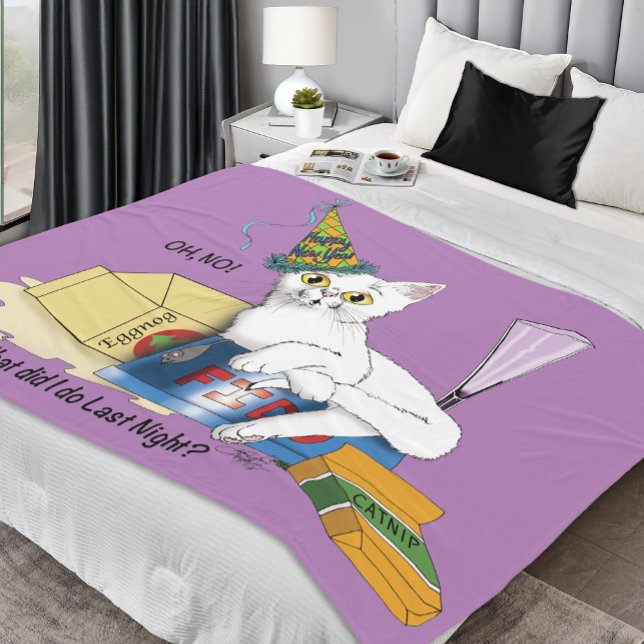New Years Eve Cat Funny Fleece Blanket (Creator Uploaded)