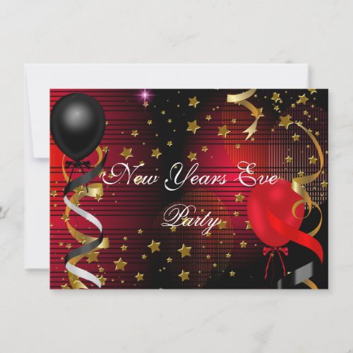 New Years Eve Celebrate Party Black Red Stars Invitation