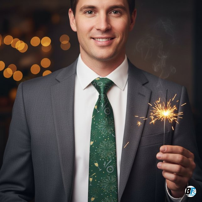 New Year's Eve Celebration Green Gold Fireworks  Neck Tie (Creator Uploaded)