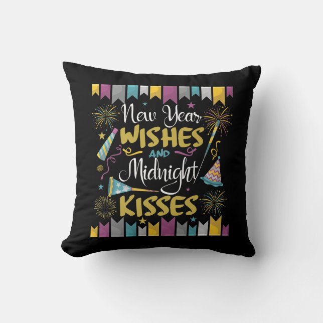 New Year's Eve Celebration Wishes Midnight Kisses Throw Pillow (Front)