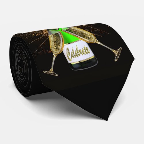 New Years Eve Champagne Bottle Celebrate Necktie