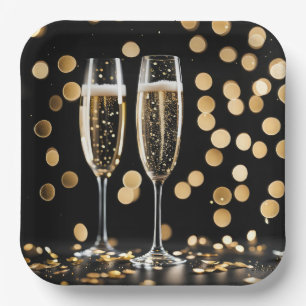 New Year's Eve Champagne Flutes Paper Plates