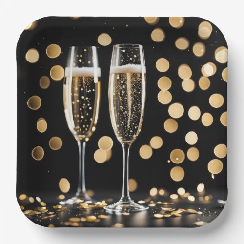 New Years Eve Champagne Flutes Paper Plates