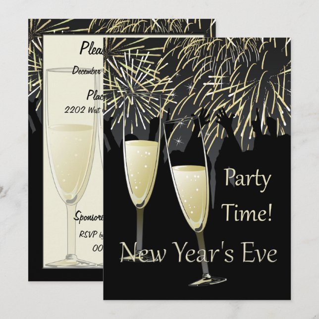 New Year's Eve Champagne Party Invitation (Front/Back)