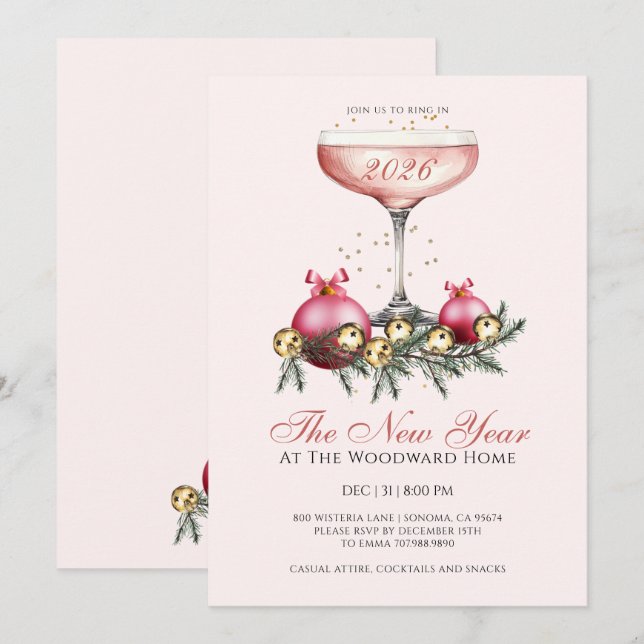 New Year's Eve Champagne Ring In The New Year Invitation (Front/Back)