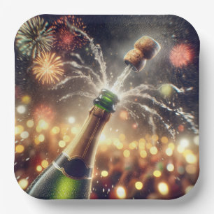 New Year's Eve Champagne With Popping Cork Paper Plates