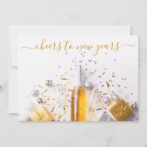 New Years Eve Chic Gold Champagne Streamers Party Invitation