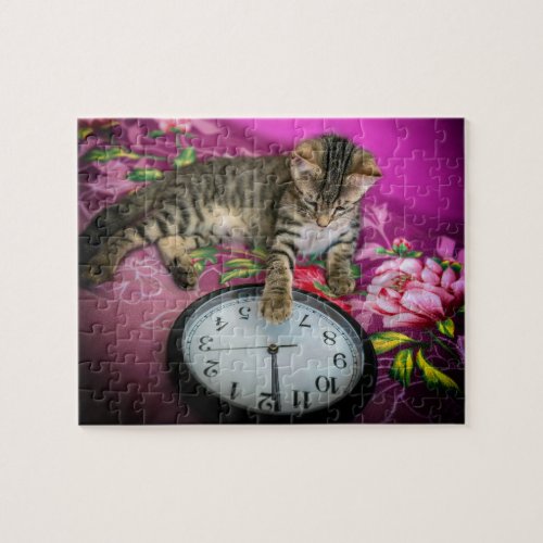 New Years Eve Clock Cat 12 Midnight Countdown Jigsaw Puzzle