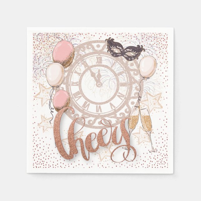New Years Eve Clock Cheers Elegant Script Napkins (Front)