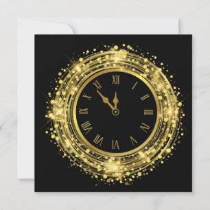 New Year's Eve Clock Glitter Confetti Invitation