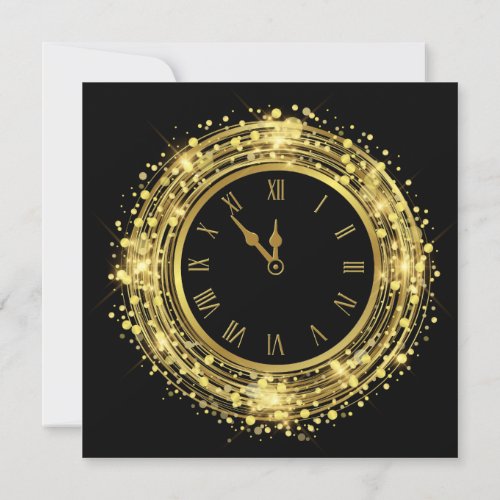 New Years Eve Clock Glitter Confetti Invitation