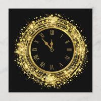 New Year's Eve Clock Glitter Confetti Invitation