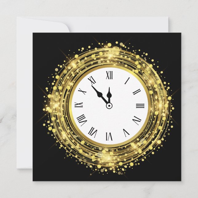 New Year's Eve Clock Glitter Confetti Invitation (Back)