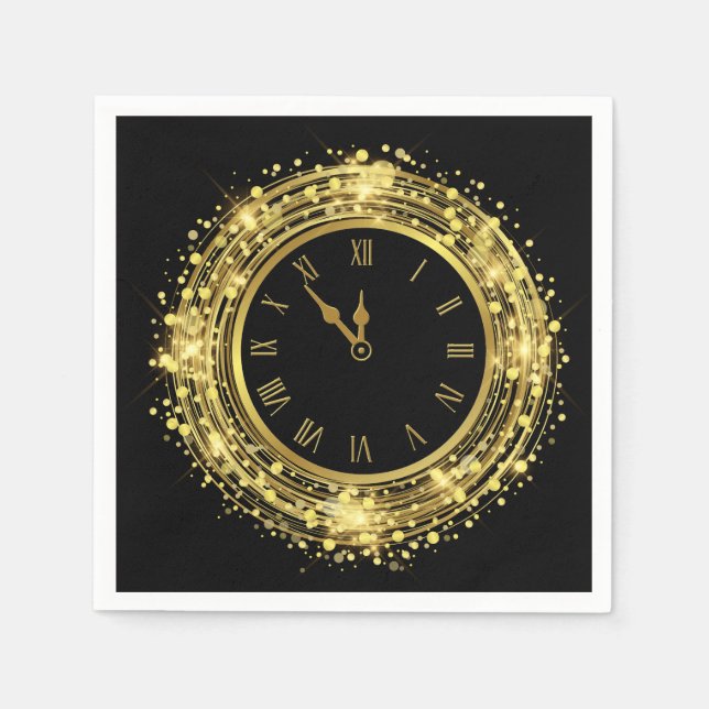 New Year's Eve Clock Glitter Confetti Napkins (Front)