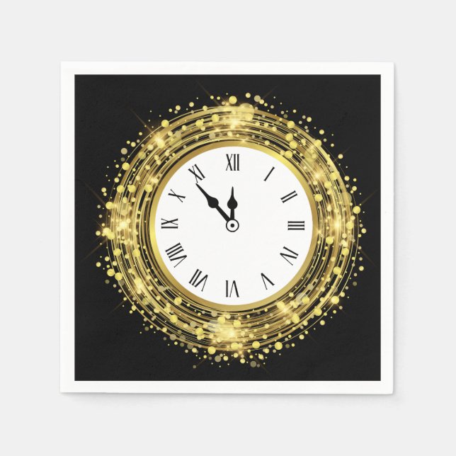 New Year's Eve Clock Glitter Confetti Napkins (Front)