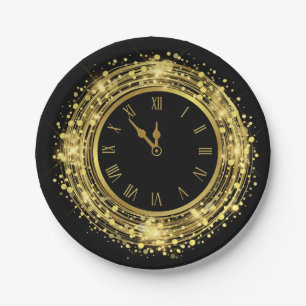 New Year's Eve Clock Glitter Confetti Paper Plates