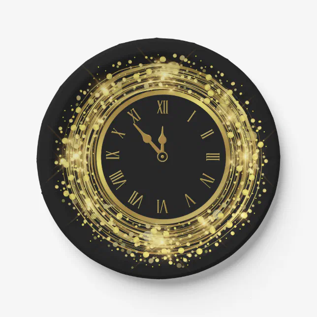 New Year's Eve Clock Glitter Confetti Paper Plates | Zazzle