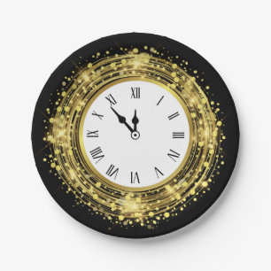 New Year's Eve Clock Glitter Confetti Paper Plates