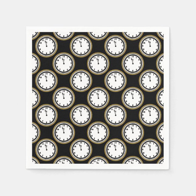 New Years Eve clock party paper napkins (Front)