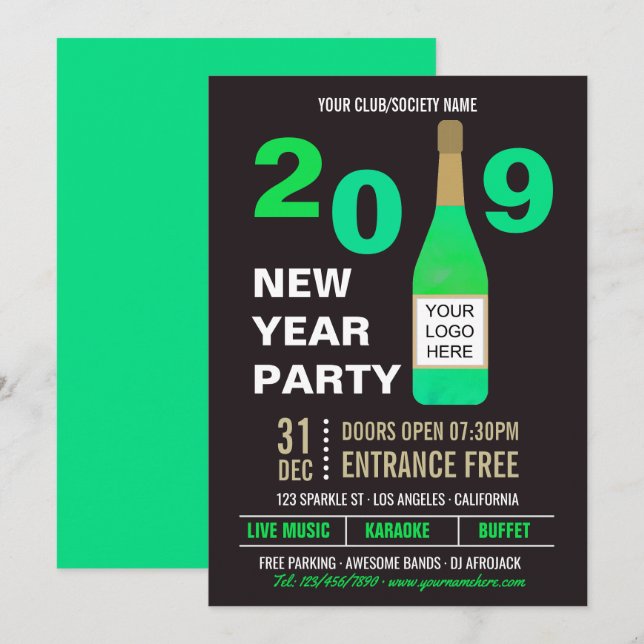New Years Eve Club/Society Bash add Logo invite (Front/Back)