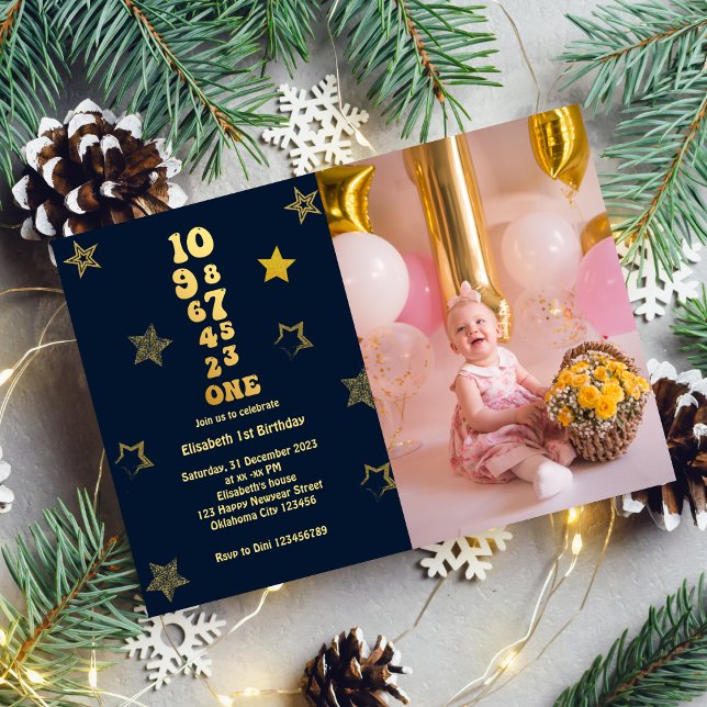 New Years Eve Countdown 1st Birthday Photo Invitation (Creator Uploaded)