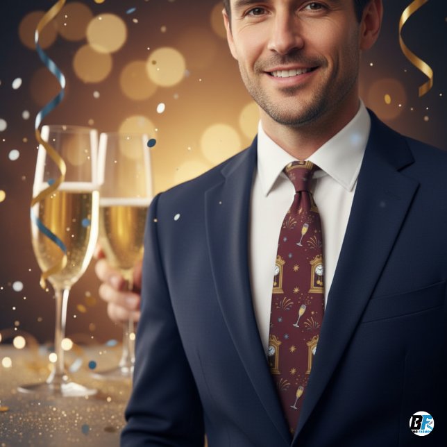 New Year's Eve Countdown Clock & Fireworks Pattern Neck Tie (Creator Uploaded)