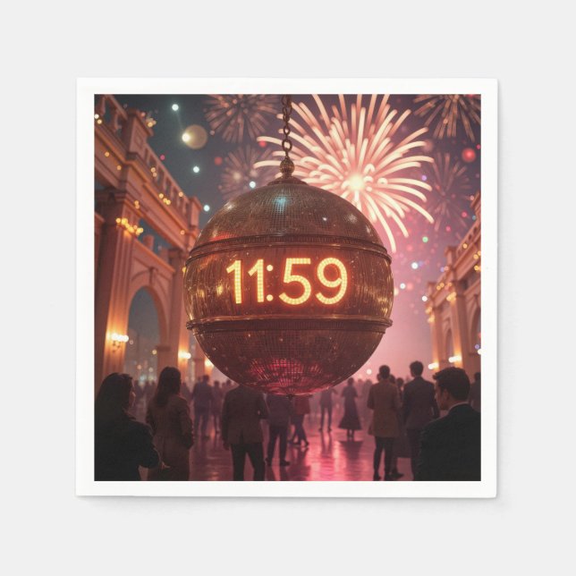 New Year's Eve Countdown Clock with Fireworks Napkins (Front)