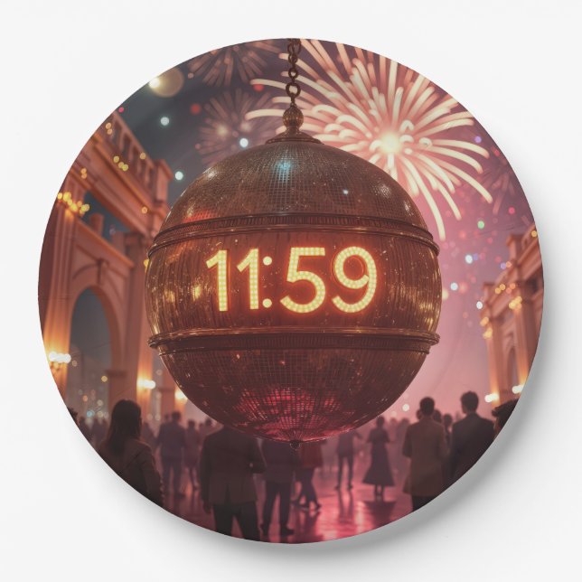 New Year's Eve Countdown Clock with Fireworks Paper Plates (Front)