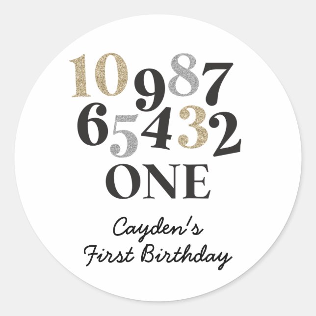 New Years Eve Countdown First Birthday Classic Round Sticker (Front)
