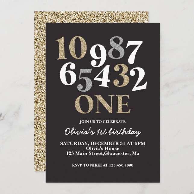 New Years Eve Countdown First Birthday Invitation (Front/Back)
